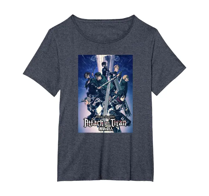 Camiseta AoT T4 arte clave — azul jaspeado (mujer, talla grande 1XL)