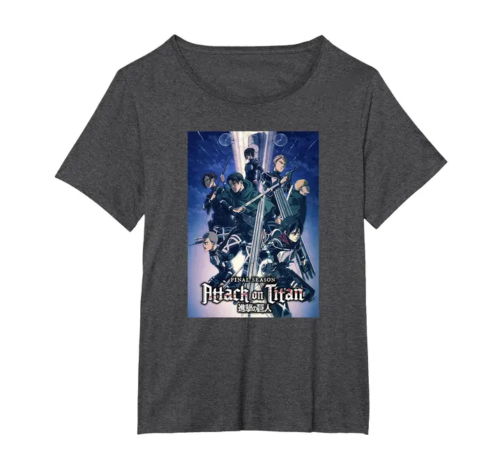 Camiseta AoT T4 arte clave — jaspeado oscuro (mujer, talla grande 2XL)