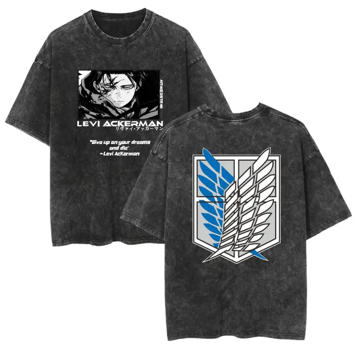 Camiseta Attack on Titan efecto lavado vintage — estilo 7 (L)