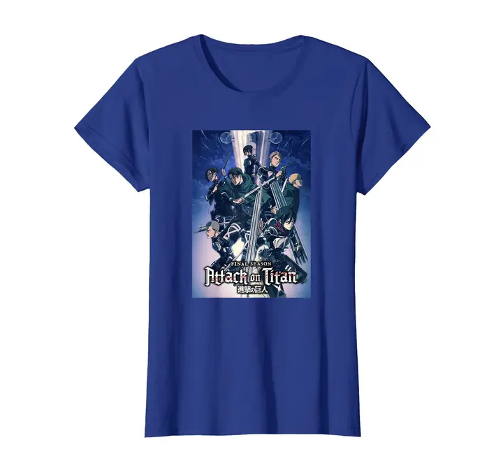 Camiseta Attack on Titan T4 arte clave — azul real (mujer XXL)
