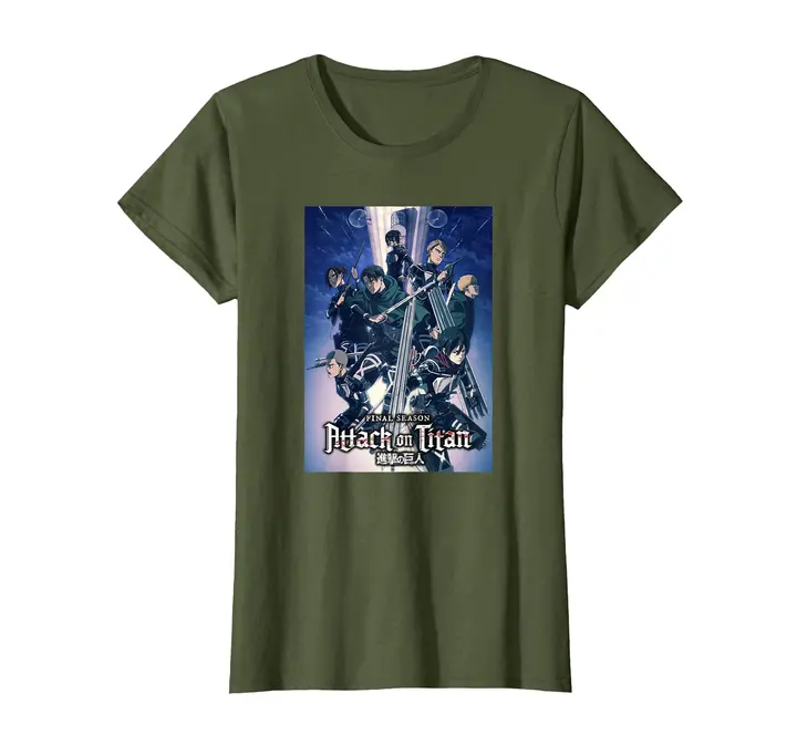 Camiseta Attack on Titan T4 arte clave — verde oliva (mujer L)