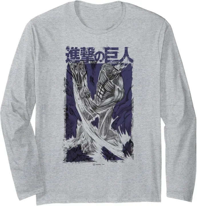 Camiseta de manga larga Titán Colosal puñetazo kanji — gri