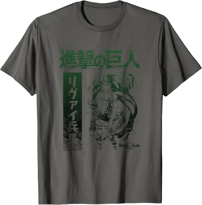 Camiseta Levi con kanji en degradado verde (Temporada 3) — negro