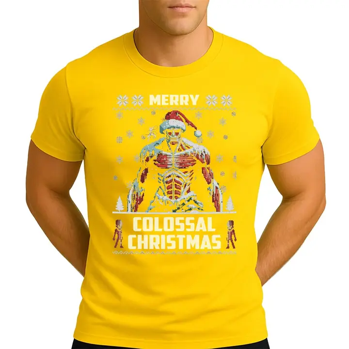 Camiseta «Merry Colossal Christmas» (hombre) — amarillo, talla