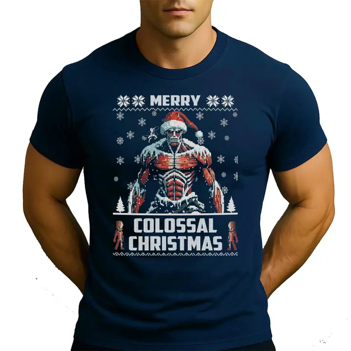 Camiseta «Merry Colossal Christmas» (hombre) — azul marino, talla