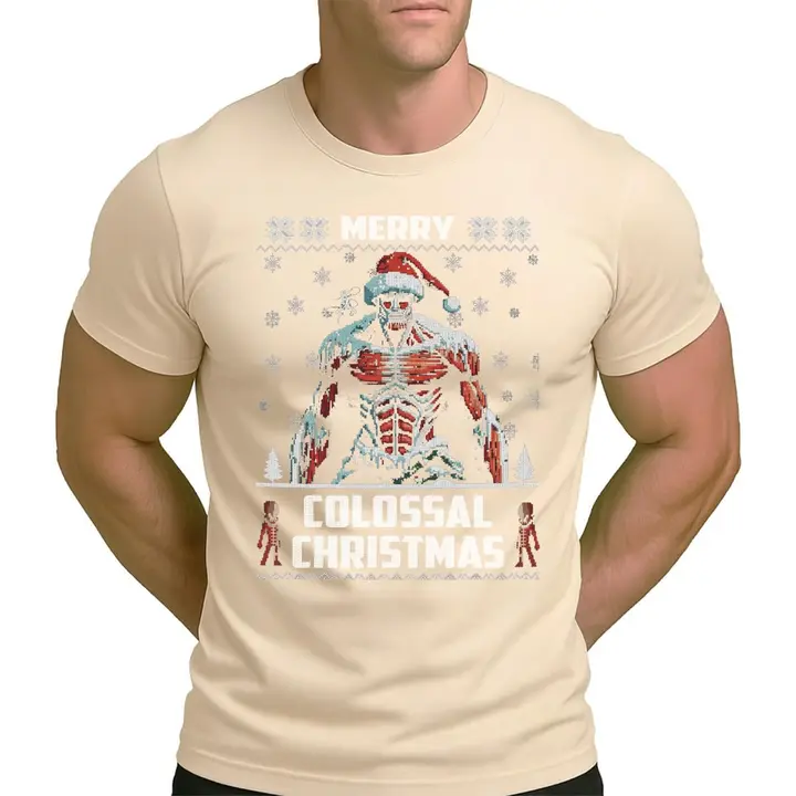 Camiseta «Merry Colossal Christmas» (hombre) — natural, talla