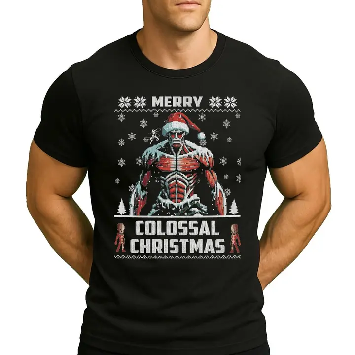 Camiseta «Merry Colossal Christmas» (hombre) — negro, talla