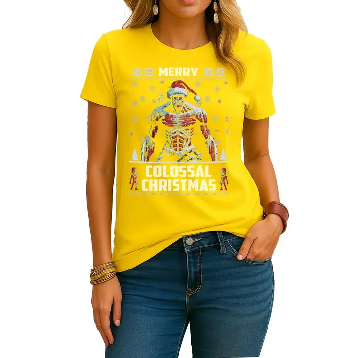 Camiseta «Merry Colossal Christmas» (mujer) — amarillo, talla