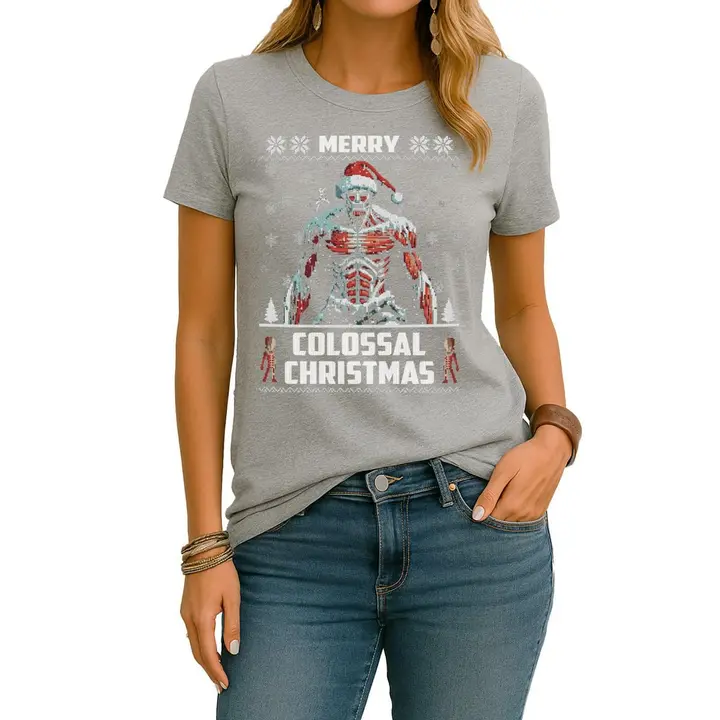 Camiseta «Merry Colossal Christmas» (mujer) — gris, talla