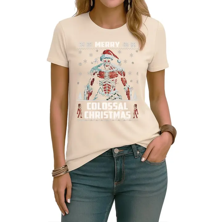 Camiseta «Merry Colossal Christmas» (mujer) — natural, talla