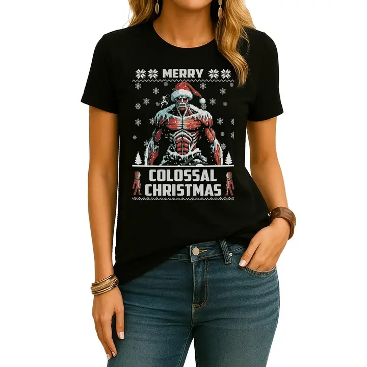 Camiseta «Merry Colossal Christmas» (mujer) — negro, talla