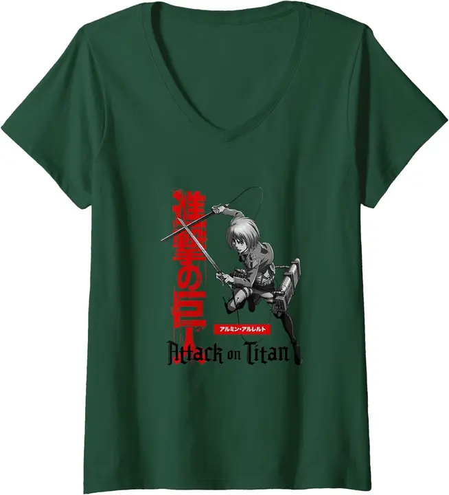 Camiseta mujer cuello pico Attack on Titan T3 — Armin con kanji