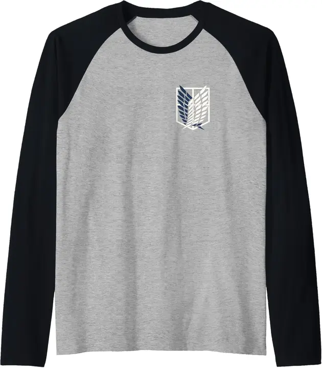 Camiseta raglan Attack on Titan con escudo pequeño en el pecho (negro)