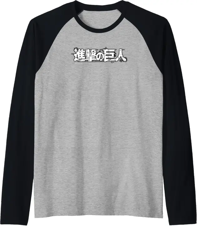 Camiseta raglán logo oficial en kanji Attack on Titan — negro