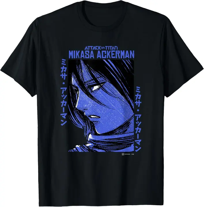 Camiseta retrato de Mikasa Ackerman estilo manga — negro