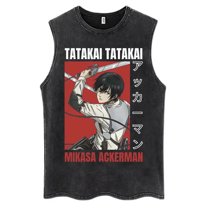 Camiseta sin mangas Mikasa y Eren (Attack on Titan) — negro 17, talla