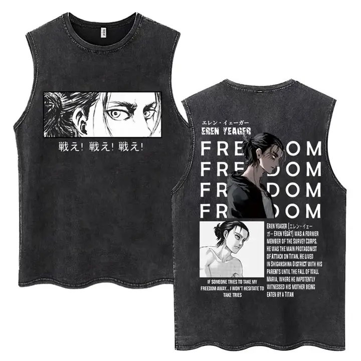 Camiseta sin mangas Mikasa y Eren (Attack on Titan) — negro 22, talla