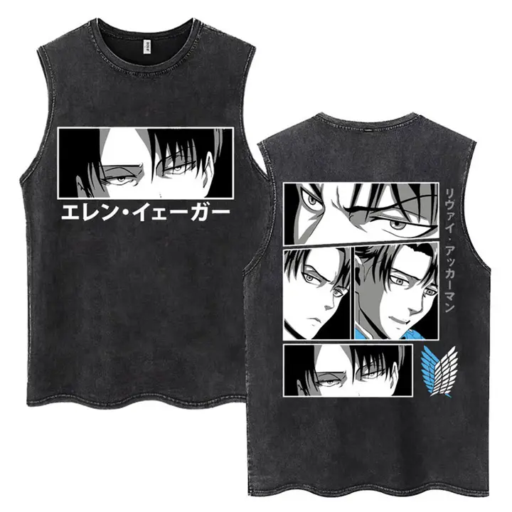 Camiseta sin mangas Mikasa y Eren (Attack on Titan) — negro 24, talla