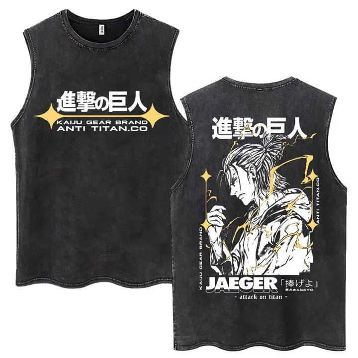 Camiseta sin mangas Mikasa y Eren (Attack on Titan) — negro 3, talla