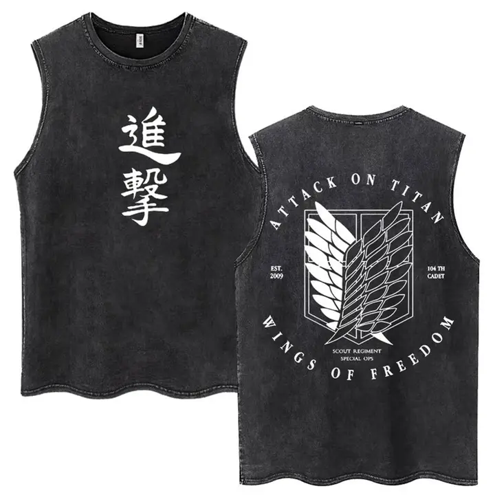 Camiseta sin mangas Mikasa y Eren (Attack on Titan) — negro 4, talla