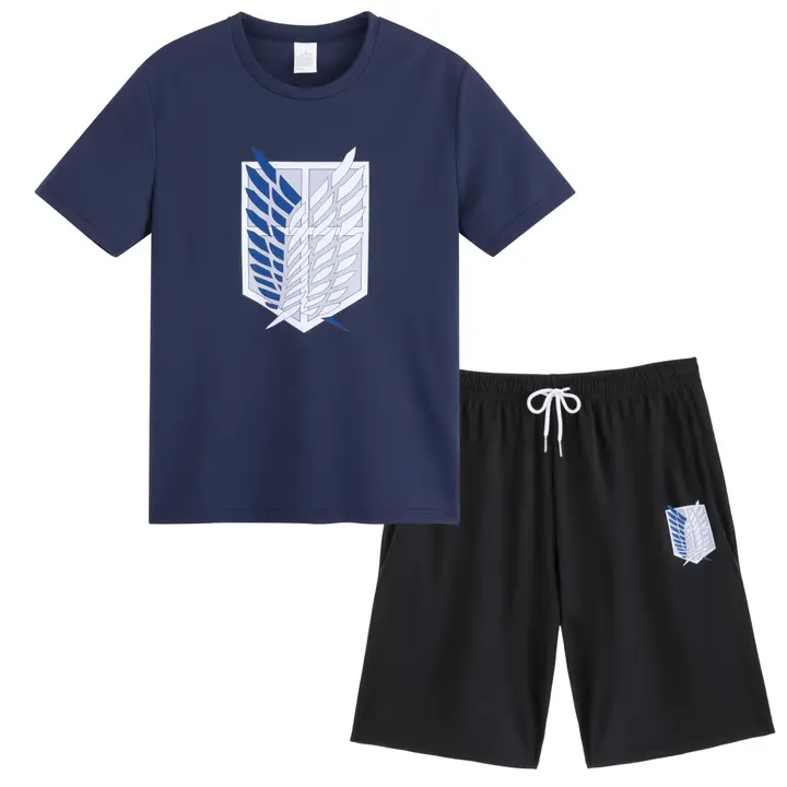 Conjunto camiseta y pantalón corto Attack on Titan, azul (talla XL)