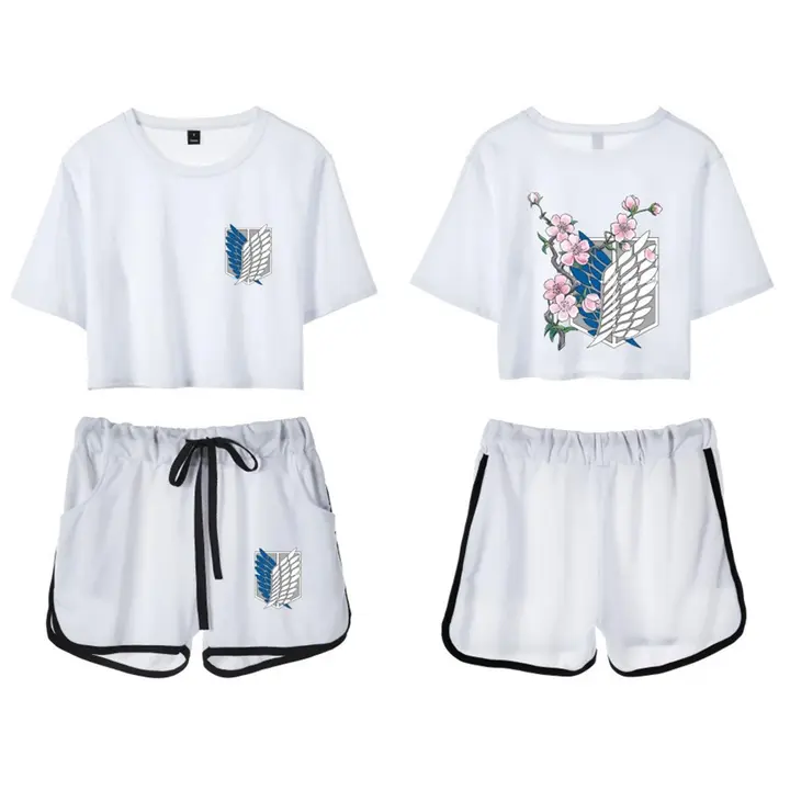 Conjunto crop top y short Attack on Titan para mujer — blanco 4