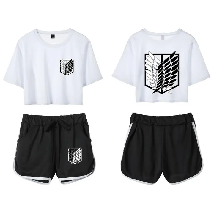 Conjunto crop top y short Attack on Titan para mujer — blanco 1