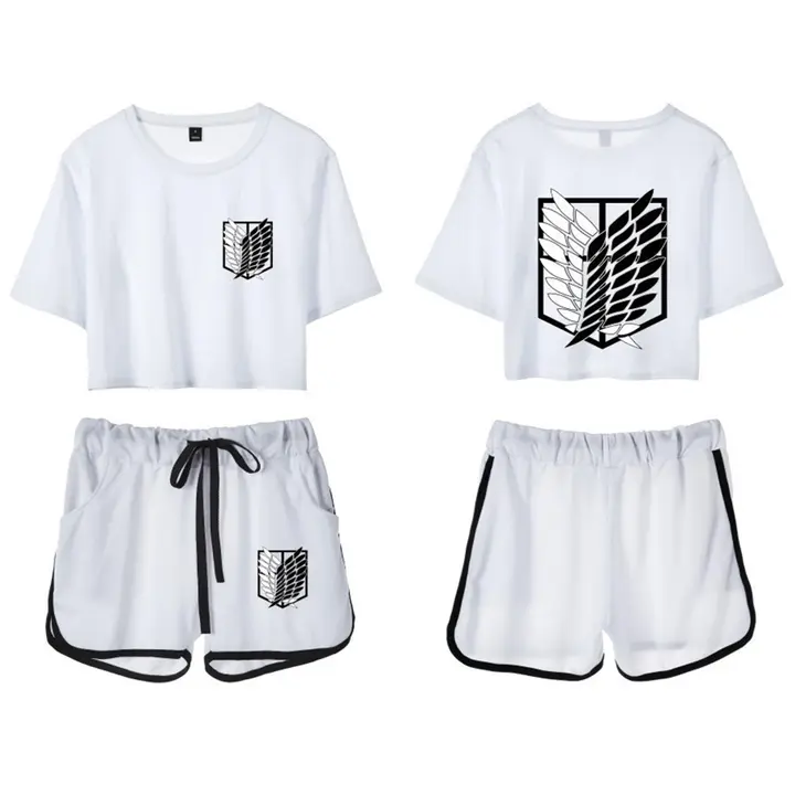 Conjunto crop top y short Attack on Titan para mujer — blanco 2
