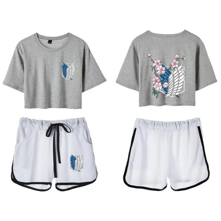 Conjunto crop top y short Attack on Titan para mujer — gris 4