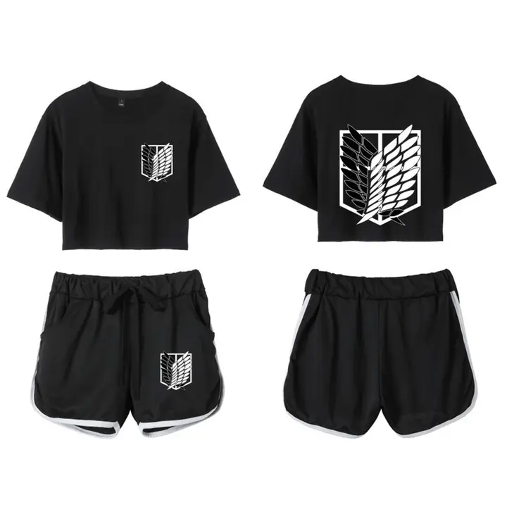 Conjunto crop top y short Attack on Titan para mujer — negro 1