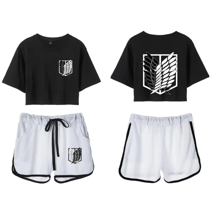Conjunto crop top y short Attack on Titan para mujer — negro 2