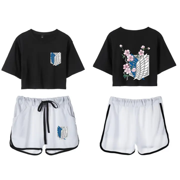 Conjunto crop top y short Attack on Titan para mujer — negro 4