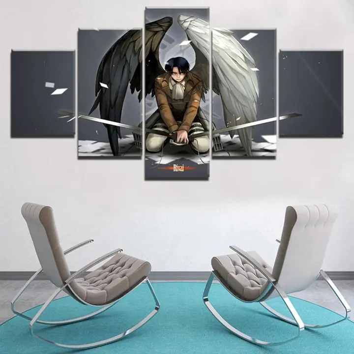 Cuadro de 5 paneles Attack on Titan, 100 × 50 cm con bastidor (MPPSU)