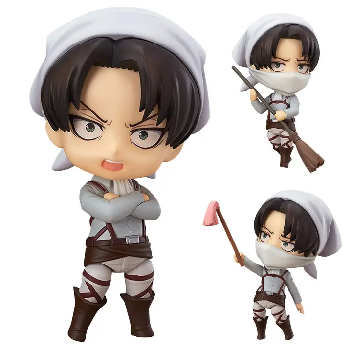 Figura chibi de Levi Ackerman con caras intercambiables, 10 cm