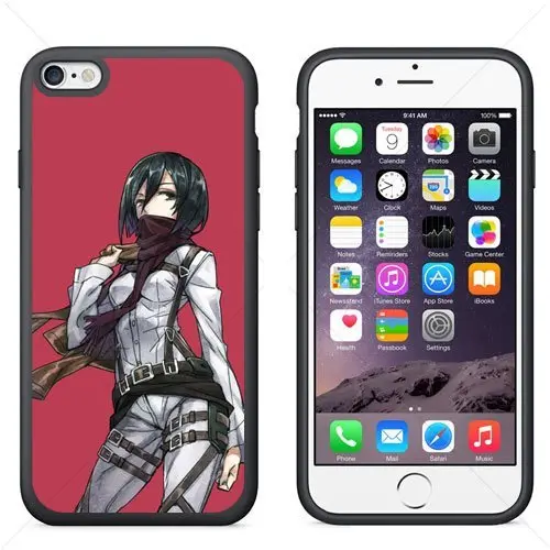 Funda de TPU Mikasa Ackerman estilo manga para iPhone 6 (negra)