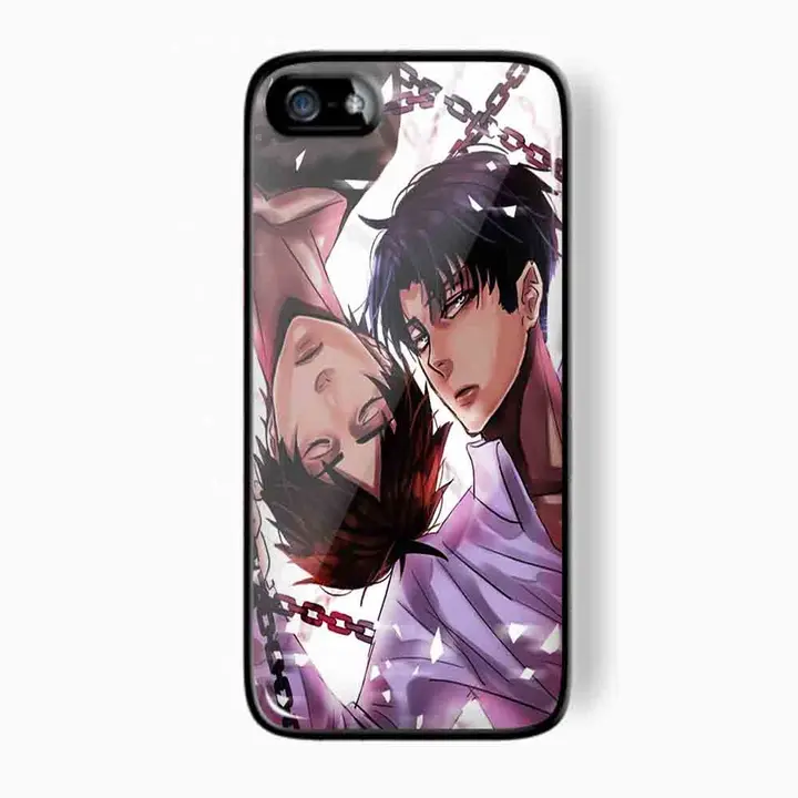 Funda iPhone 5/5S Eren y Levi — negra con laterales de silicona