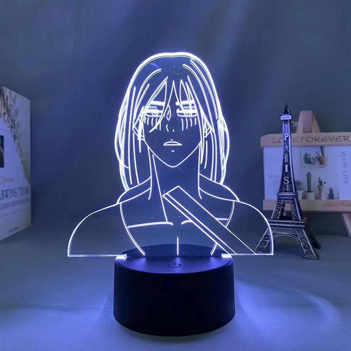 Lámpara 3D de metacrilato Eren Jaeger con mando (KJsdaADSA)