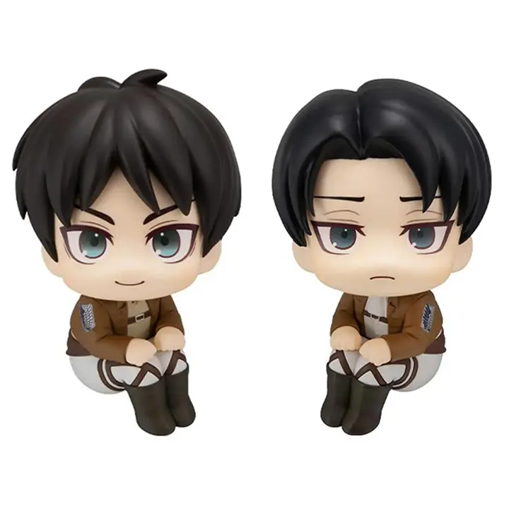 Pack de 2 figuras cabezonas de Levi y Eren sentados, 10 cm (sin licencia)