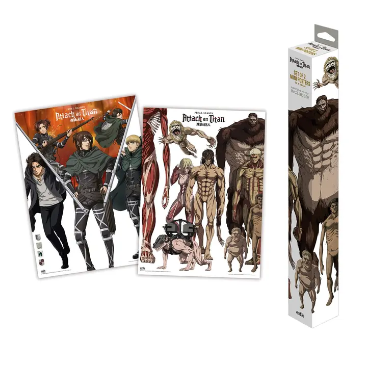 Pack de 2 pósteres Attack on Titan 38 × 52 cm con masilla (Grupo Erik)