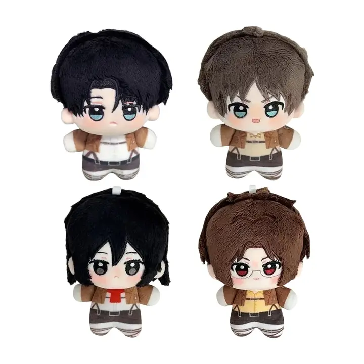 Pack de 4 peluches estrella de Levi, Eren, Hange y Mikasa, 10 cm