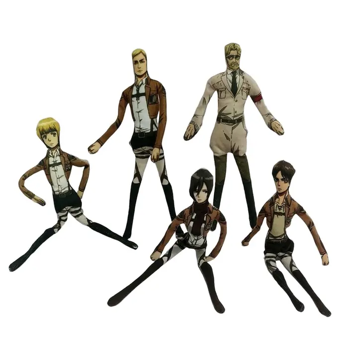 Pack de 8 peluches posables con alambre de Attack on Titan, 28 cm