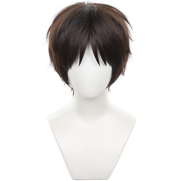 Peluca de Eren Jaeger con gorro de rejilla (HIROAKIYA, castaña, 30 cm)