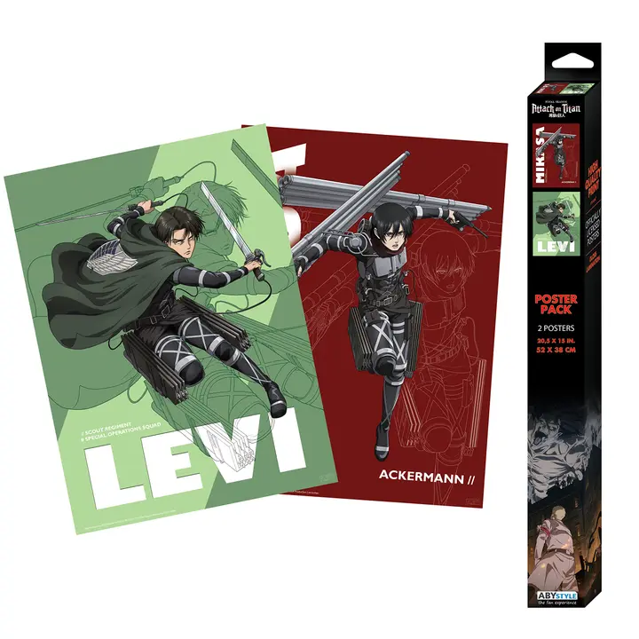 Póster chibi Attack on Titan Levi y Mikasa, 52 × 38 cm (GB eye)