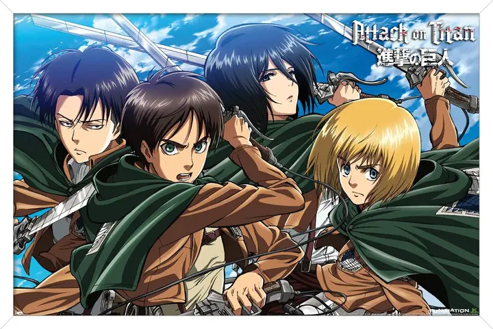 Póster enmarcado Attack on Titan «Espadas» (Trends) — marco blanco