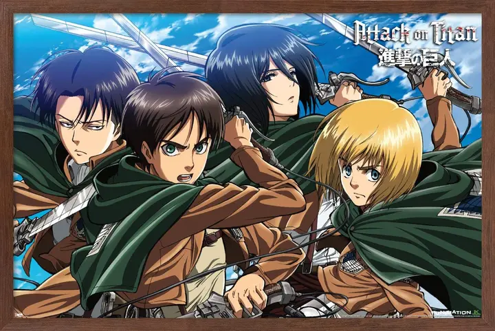 Póster enmarcado Attack on Titan «Espadas» (Trends) — marco caoba