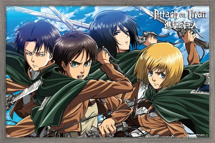Póster enmarcado Attack on Titan «Espadas» (Trends) — marco rústico