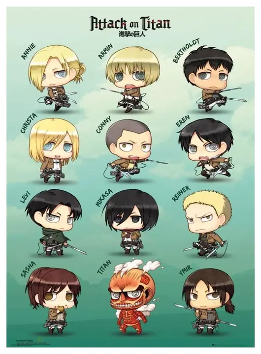 Póster maxi Attack on Titan personajes chibi, 61 × 91,5 cm (GB eye)