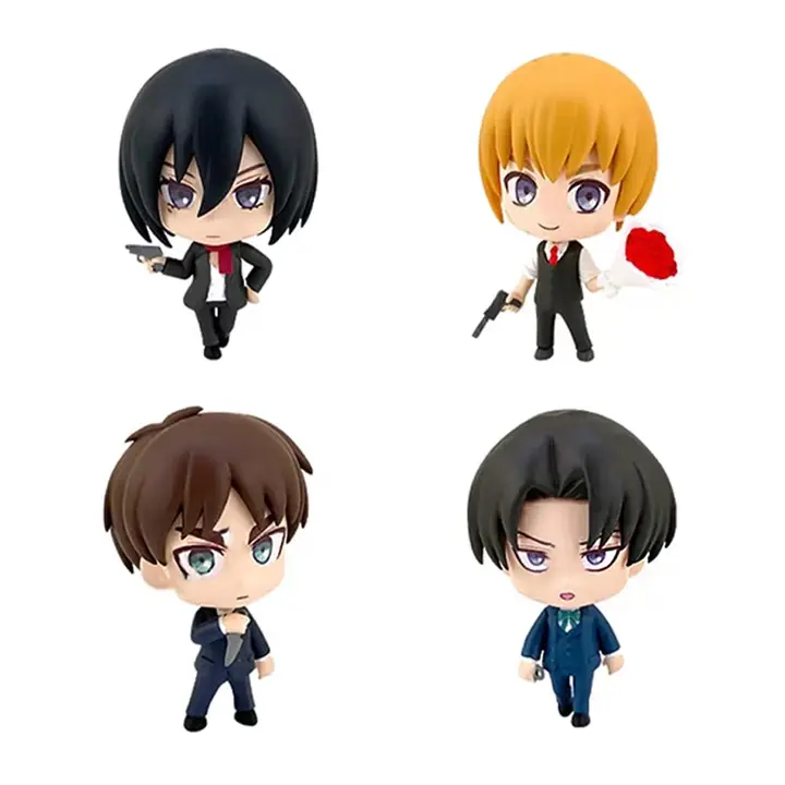 Set de 4 minifiguras Q de Attack on Titan, 5 cm — versión B (Anjinguang)