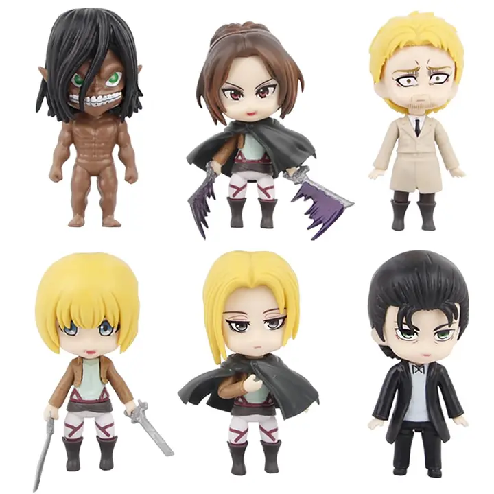 Set de 6 figuras de Eren, Levi, Armin y Reiner, 10 cm (sin licencia)