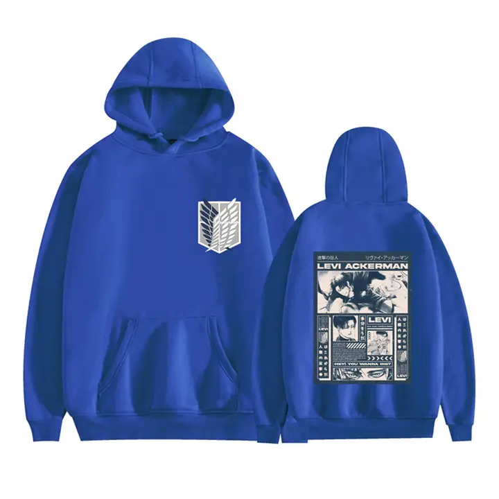 Sudadera con capucha Levi Ackerman Alas de la Libertad — azul (diseño 2)